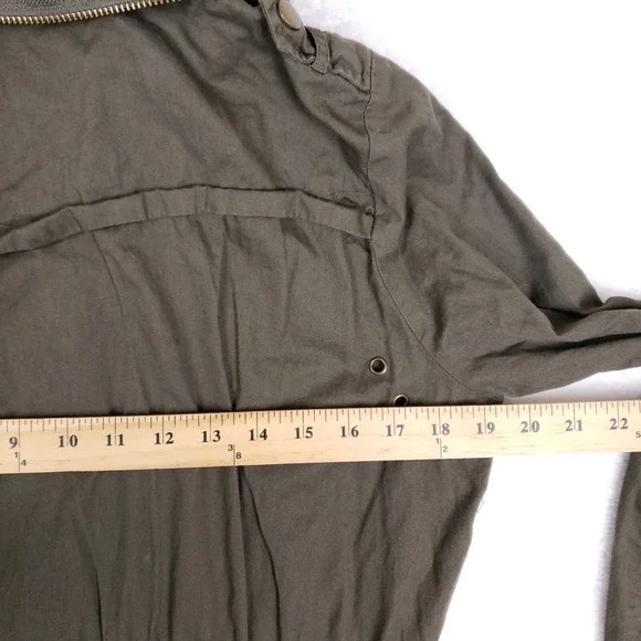 Iris Utility Jacket Hooded Cinched Waist M Olive Green Fall Layering Chore Coat - Picture 8 of 9